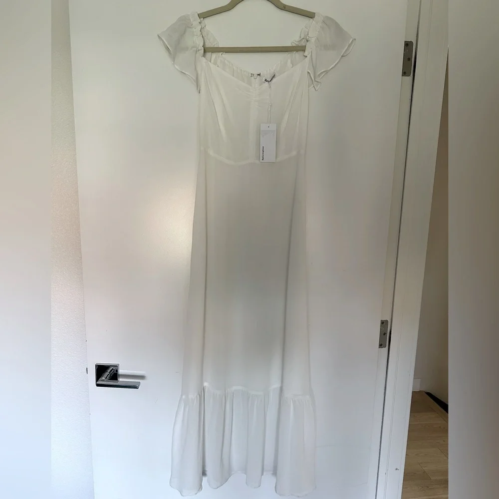 Reformation White Off-Shoulder Midi Dress - Picture 3 of 4